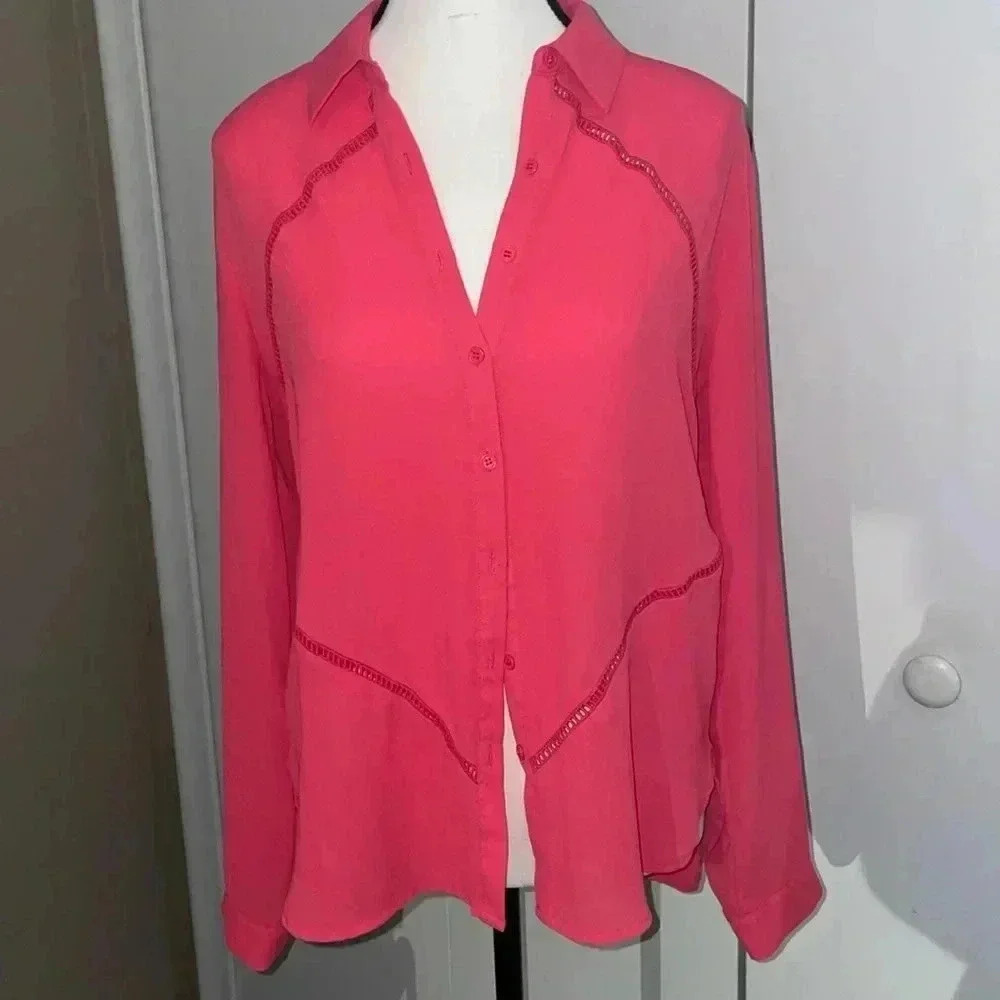 Ro & De coral-pink button up long sleeve blouse size small